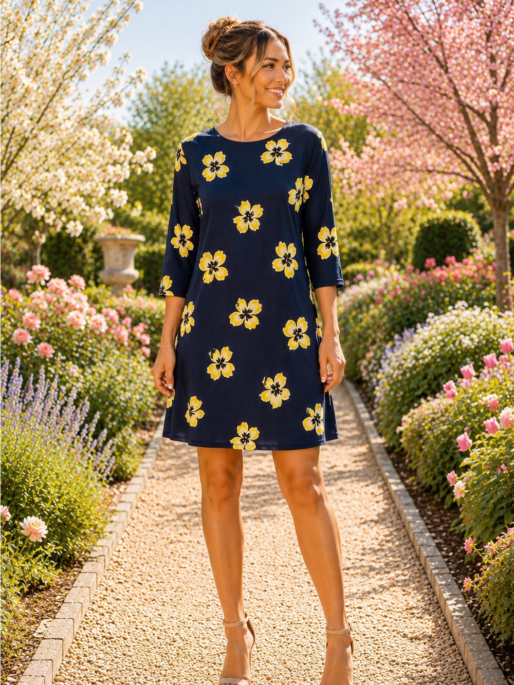Tommy Hilfiger Navy Dress with Yellow Floral Print size 16